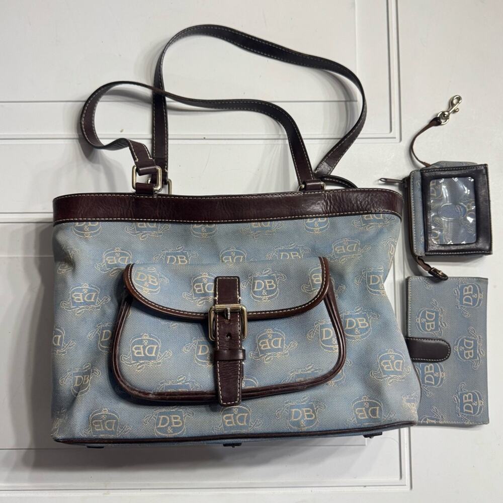 Dooney & Bourke Retired Donegal Crest Denim Tote Wallet Coin Purse Combo